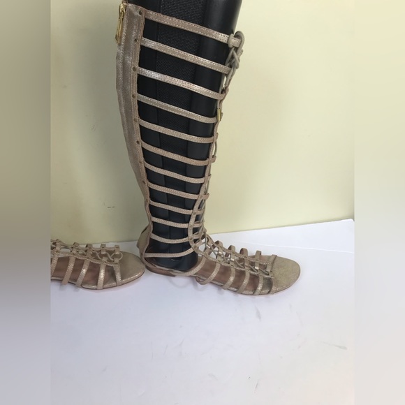 Joie Falicia Gladiator Sandals Tall Zip Leather Adjustable Suede Metallic Gold - Picture 7 of 16